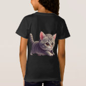 愛らしいグレー+タビー+子猫の元気な飛び跳ね Tシャツ (裏面)