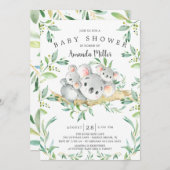 愛らしいコアラベアツインズベビーシャワー 招待状 (正面/裏面)