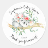 愛らしいコアラ熊の女の子の赤ちゃんシャワーの好意 ラウンドシール (正面)