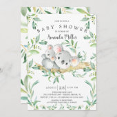 愛らしいコアラ熊の赤ちゃんシャワー 招待状 (正面/裏面)