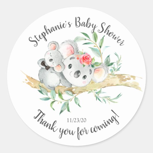 愛らしいコアラ熊ボーイズ赤ちゃんシャワーのお願い ラウンドシール (正面)