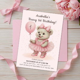愛らしいコケットバレリナベア誕生日 招待状