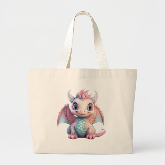 愛らしいコットンキャンディドラゴン ラージトートバッグ (正面)