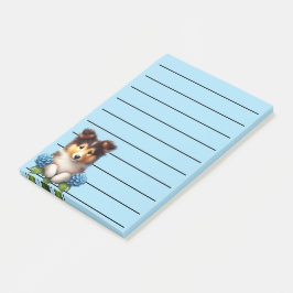 愛らしいコリーの子犬と青い花 ポストイット