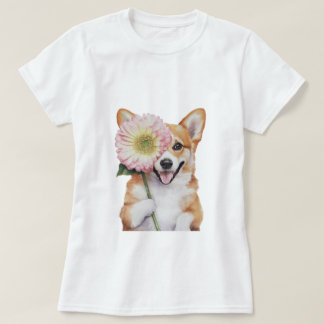 愛らしいコルギウォーターカラーイラストレーション Tシャツ