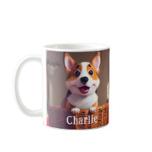 愛らしいコルギパピーinバスケット名前をカスタムする犬