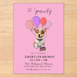 愛らしいコーギーのピンクのバースデーパーティーグッズ アクリル招待状