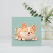 愛らしいコーギーの子犬の3D粘土ポストカードアート (スタンド正面)