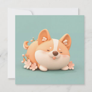 愛らしいコーギーの子犬の3D粘土ポストカードアート