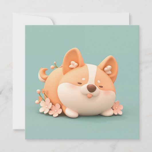 愛らしいコーギーの子犬の3D粘土ポストカードアート (正面)
