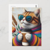 愛らしいコーヒーの入った猫 ポストカード (正面/裏面)