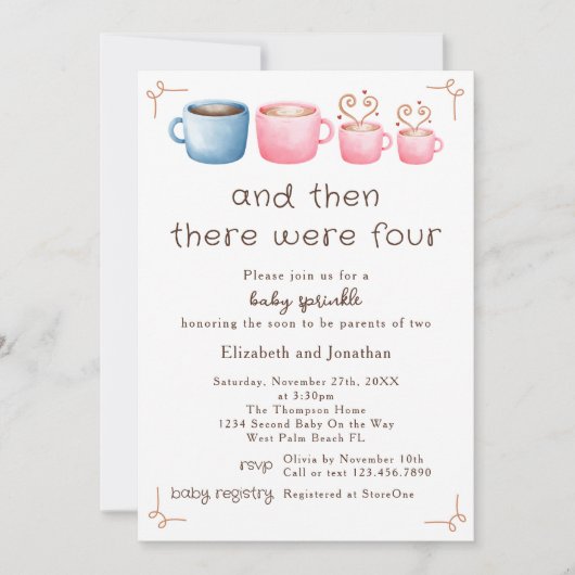 愛らしいコーヒーをテーマにした第2回ベビーガール散水 招待状 (正面)