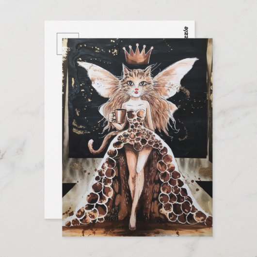 愛らしいコーヒーキャットフェアリーでのファッションショー ポストカード (正面/裏面)