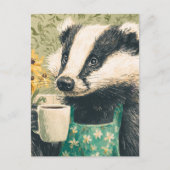 愛らしいコーヒー入りのアナグマ ポストカード (正面)