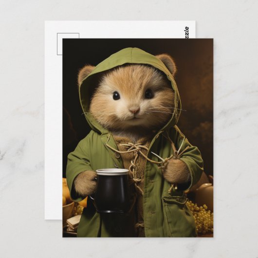 愛らしいコーヒー入りの小さなハムスター ポストカード (正面/裏面)