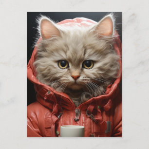 愛らしいコーヒー入り猫 ポストカード