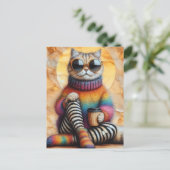 愛らしいコーヒー入り猫 ポストカード (スタンド正面)