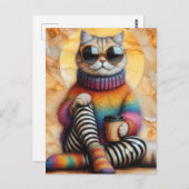 愛らしいコーヒー入り猫 ポストカード (正面/裏面)