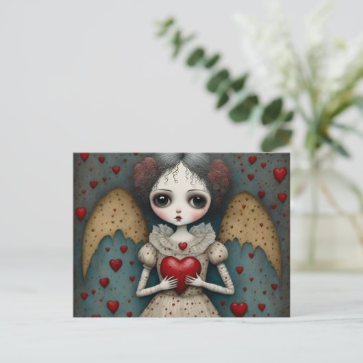 愛らしいゴシック様式のバレンタイン人形 ポストカード (スタンド正面)