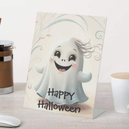 愛らしいゴーストフレンドのハロウィンデザイン 台座サイン