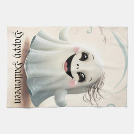 愛らしいゴーストフレンドハロウィーンデザイン キッチンタオル