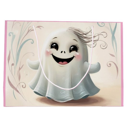 愛らしいゴーストフレンドハロウィーンデザイン ラージペーパーバッグ (裏面)