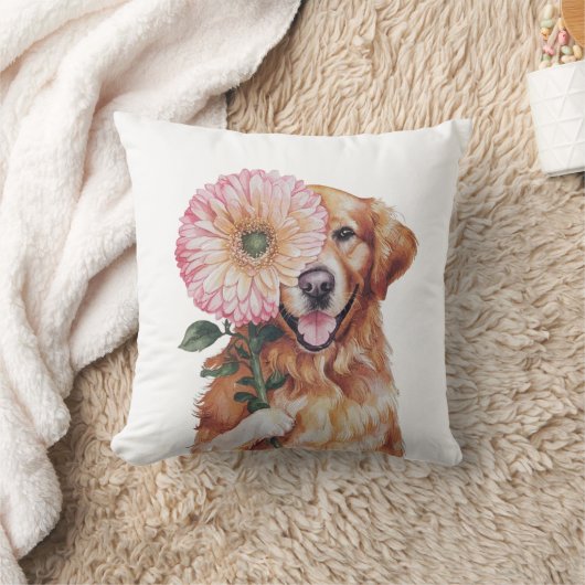 愛らしいゴールデンレトリバーウォーターカラーイラストレーション クッション (ブランケット)