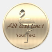 愛らしいゴールド フラミンゴ オーダーメイド テキスト追加 ラウンドシール (正面)