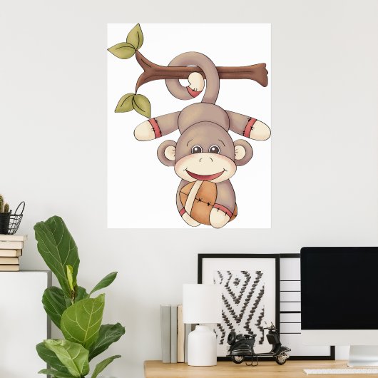 愛らしいサッカーを持つ猿のポスター ポスター (ホームオフィス)