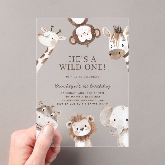 愛らしいサファリの動物をテーマにした誕生日 アクリル招待状 (インサイチュ (ポータブル))