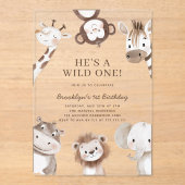 愛らしいサファリの動物をテーマにした誕生日 アクリル招待状 (正面)