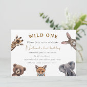 愛らしいサファリの森の動物の誕生日 招待状 (スタンド正面)