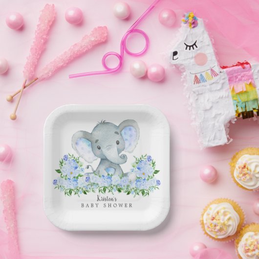 愛らしいサファリエレファントボーイズベビーシャワー ペーパープレート (パーティー)