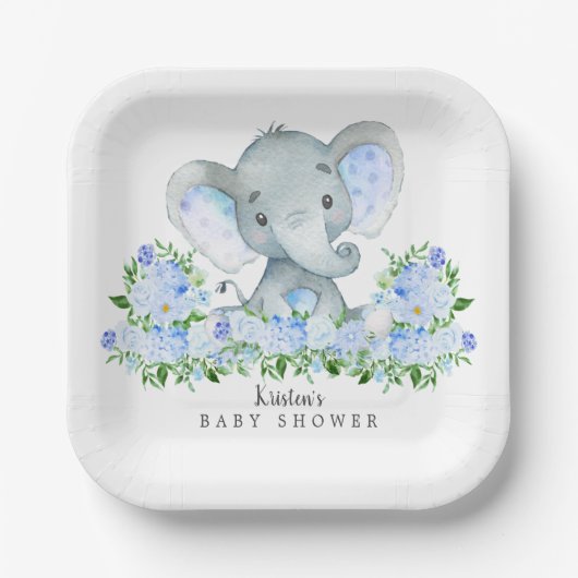 愛らしいサファリエレファントボーイズベビーシャワー ペーパープレート (正面)