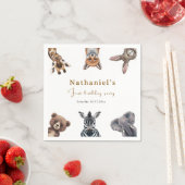 愛らしいサファリフォレストアニマルズ誕生日 スタンダードカクテルナプキン (インサイチュ)