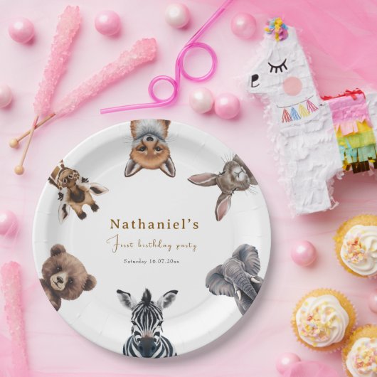 愛らしいサファリフォレストアニマルズ誕生日 ペーパープレート (パーティー)