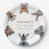 愛らしいサファリフォレストアニマルズ誕生日 ペーパープレート (正面)