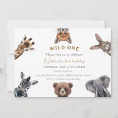 愛らしいサファリフォレストアニマルズ誕生日 招待状 (正面)