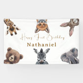 愛らしいサファリフォレストアニマルズ誕生日 横断幕 (横)