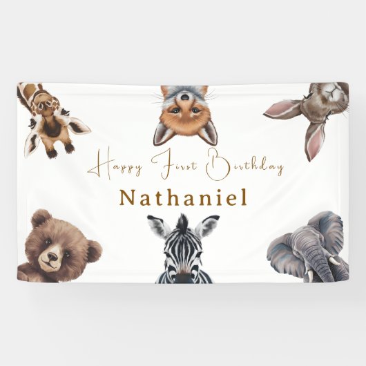 愛らしいサファリフォレストアニマルズ誕生日 横断幕 (横)