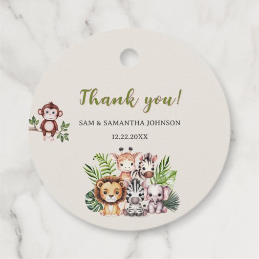 愛らしいサファリベイビーシャワーありがとうメッセージカード フェイバータグ (裏面)