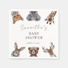 愛らしいサファリ動物のベビシャワーカードとギフト スタンダードカクテルナプキン