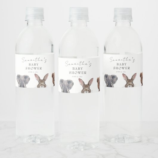 愛らしいサファリ動物のベビシャワーカードとギフト ペットボトルラベル (ボトル)