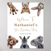 愛らしいサファリ動物誕生日歓迎サイン ポスター (正面)