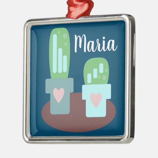 愛らしいサボテンハートポットクリスマスプレゼント メタルオーナメント (左)