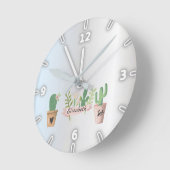 愛らしいサボテン、シルバー ラウンド壁時計 (傾斜)