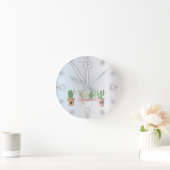 愛らしいサボテン、シルバー ラウンド壁時計 (ホーム)