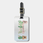 愛らしいサボテン、シルバー ラゲッジタグ (正面縦)