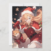 愛らしいサンタアニメの少女とクリスマス柴犬 シーズンカード (正面)