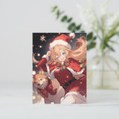 愛らしいサンタアニメの少女とクリスマス柴犬 シーズンポストカード (スタンド正面)